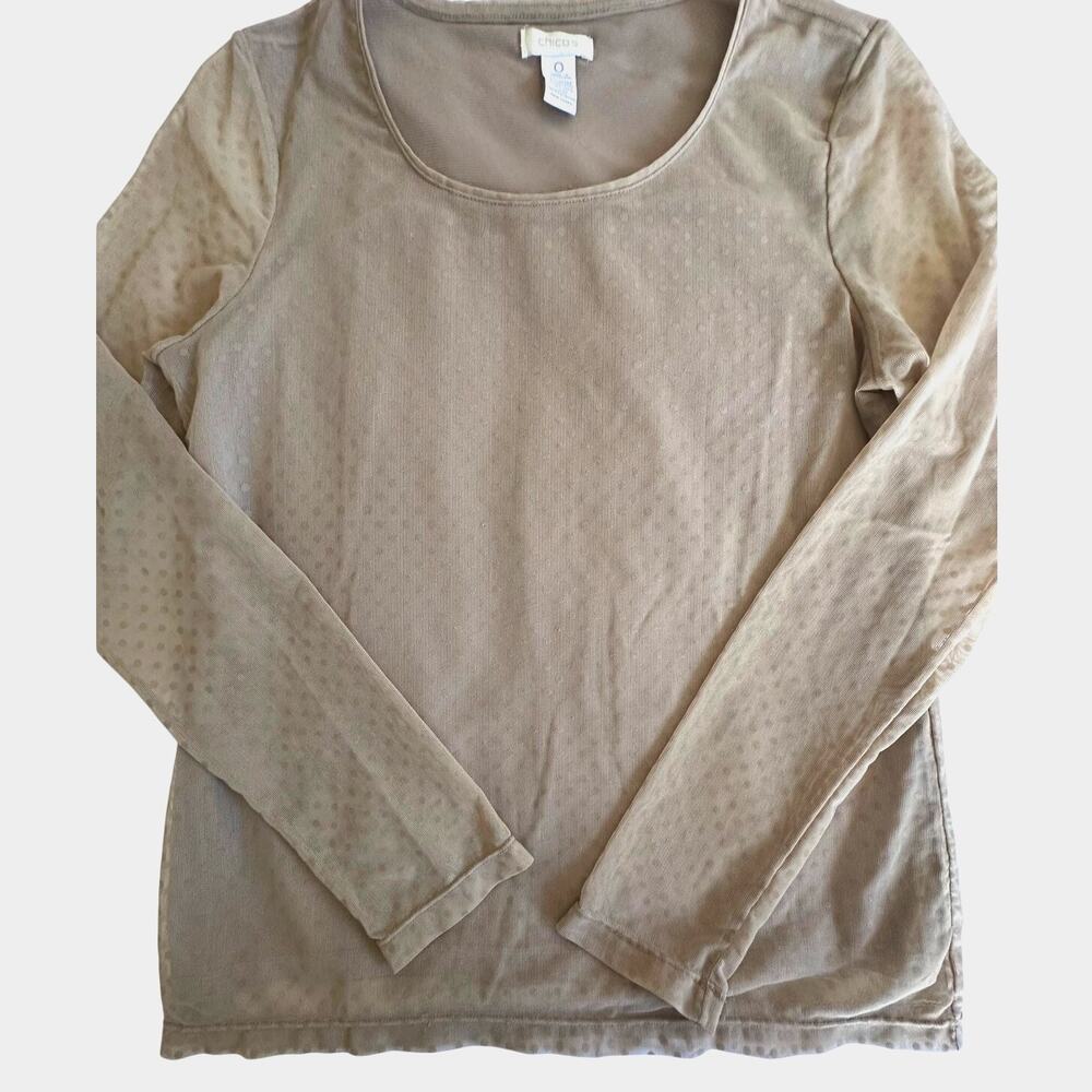 Chico's Polka Dot Sheer Blouse Lined Long Sleeve Size S